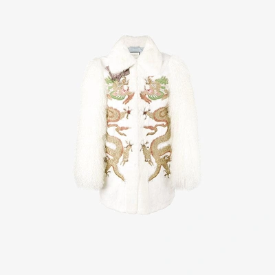 Shop Gucci Embroidered Fur Jacket In White