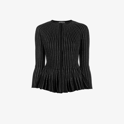Shop Alexander Mcqueen Peplum Silk-blend Cardigan In Black