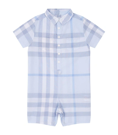 Shop Burberry London Check Babygrow 6 Months - 3 Years In Blue
