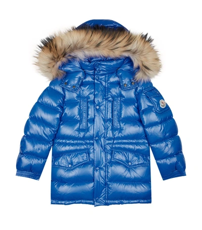 Shop Moncler Riviere Shiny Fur Hood Coat In Blue