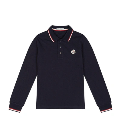 Shop Moncler Logo Long Sleeve Polo Shirt In Navy