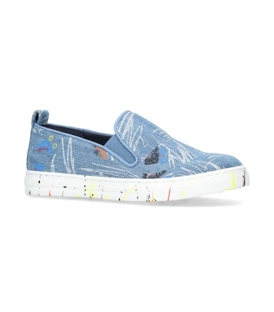 Shop Stella Mccartney Denim Leo Paint Splat Sneakers In Blue