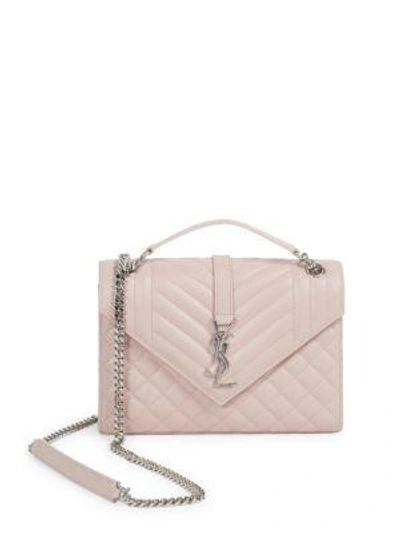 Shop Saint Laurent Medium Tri-quilt Leather Envelope Bag In Marble Pink