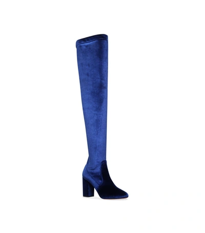 Shop Aquazzura Velvet So Me Thigh High Boots 85 In Blue