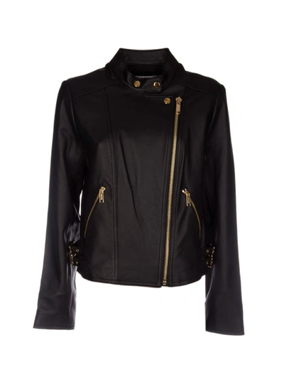 Shop Michael Michael Kors Leather Biker Jacket In Black