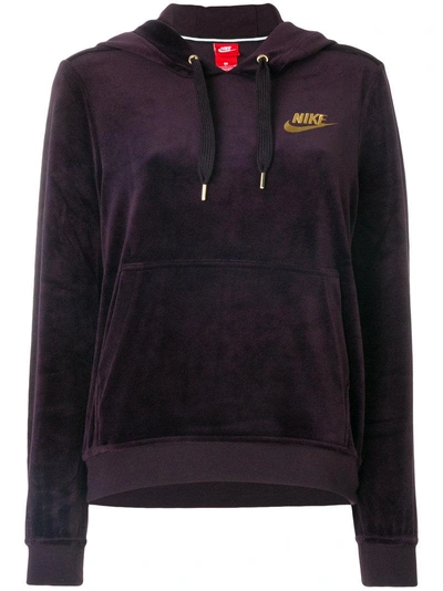 Shop Nike Velour Logo Embroidered Hoodie