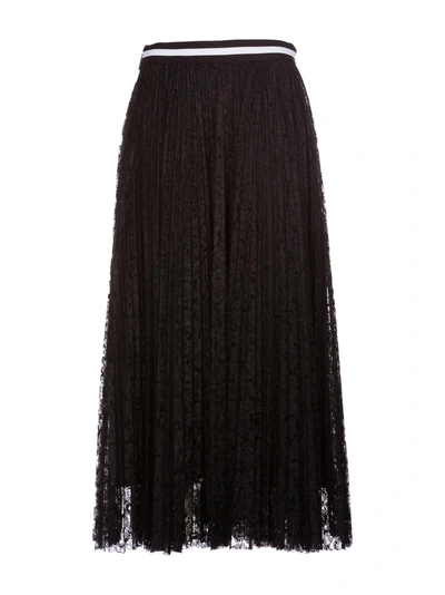 Shop Msgm Pleated Lace Skirt In Black