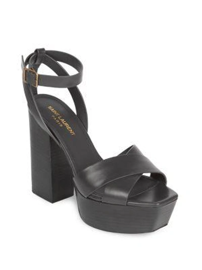 Shop Saint Laurent Farrah Ankle-strap Leather Platform Sandals In Dark Grey