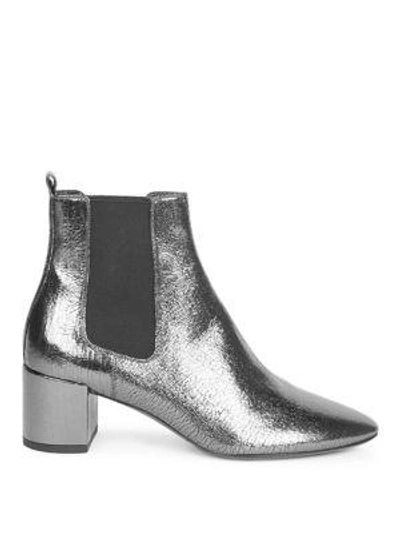 Shop Saint Laurent Lou Lou Leather Chelsea Boots In Silver