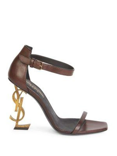 Shop Saint Laurent Opyum Ankle-strap Leather Sandals In Brown