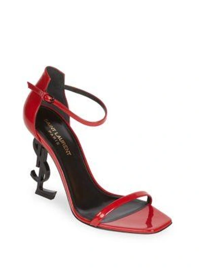 Shop Saint Laurent Opyum Ankle Strap Leather Sandals In Rouge