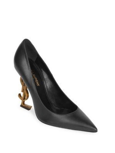 Shop Saint Laurent Opyum Point-toe Leather Pumps In Black