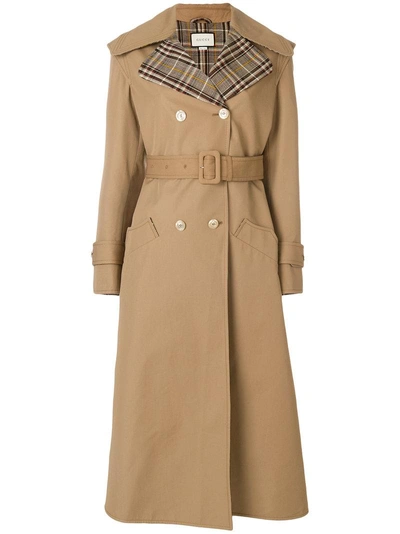 Gucci Neutral Women's Butterfly Embroidered Trench Coat In Sand | ModeSens