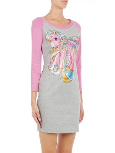 Shop Moschino My Little Pony Capsule Cotton Shirt Dress In Grey Pink