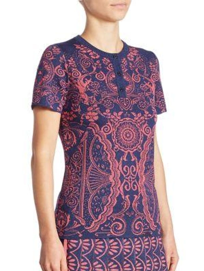 Shop Mary Katrantzou Barb Knit Henley Tee In Fuxia Navy