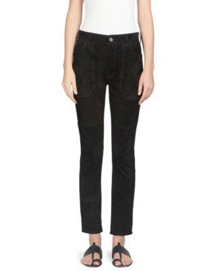 Shop Saint Laurent Suede Worker Jeans In Black