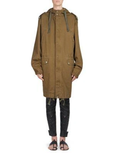 Shop Saint Laurent Hooded Army Parka In Khaki