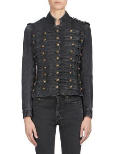 Shop Saint Laurent Denim Officer Jacket In Black