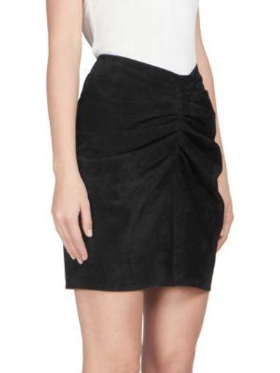 Shop Saint Laurent Suede Ruched Mini Skirt In Black