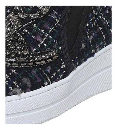 Shop Kurt Geiger Lamont Embellished Woven Trainers In Navy