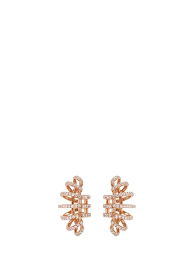 Shop Dauphin Diamond 18k Rose Gold Clip Earrings In Metallic