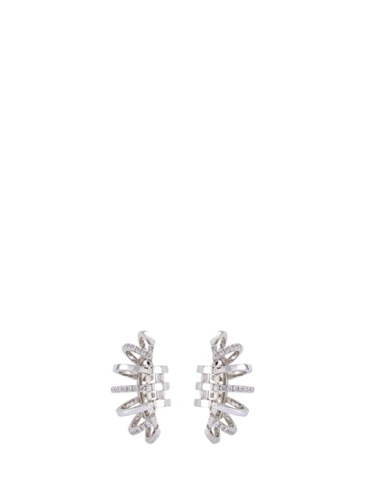 Shop Dauphin Diamond 18k White Gold Cage Clip Earrings In Metallic