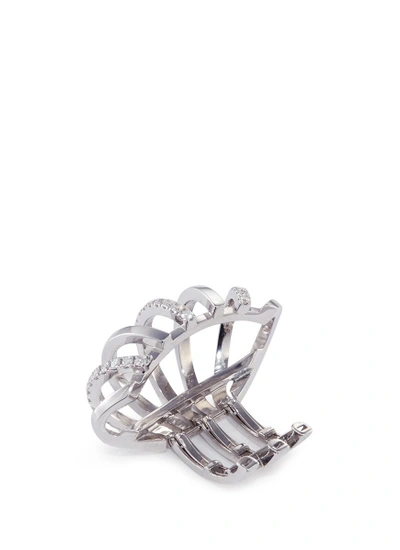 Shop Dauphin Diamond 18k White Gold Cage Clip Earrings In Metallic