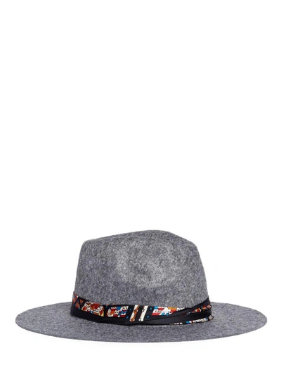 Shop Venna House Print Scarf Wool Felt Fedora Hat In Grey