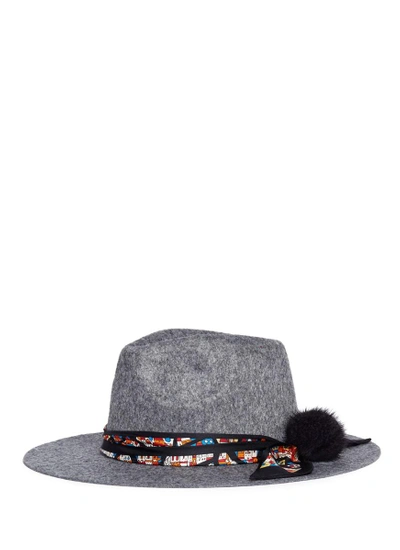 Shop Venna House Print Scarf Wool Felt Fedora Hat In Grey