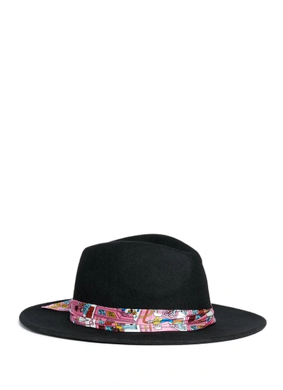 Shop Venna Graphic Print Scarf Wool Felt Fedora Hat
