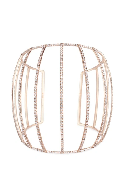 Shop Dauphin White Diamond 18k Rose Gold Caged Cuff In Metallic