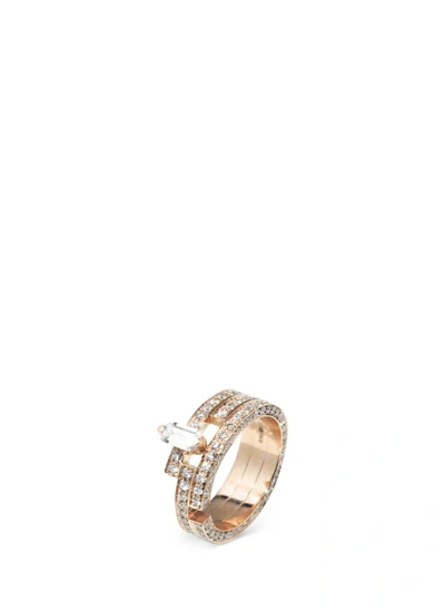 Shop Dauphin 'disruptive' Pavé Diamond 18k Rose Gold Three Tier Ring In Metallic