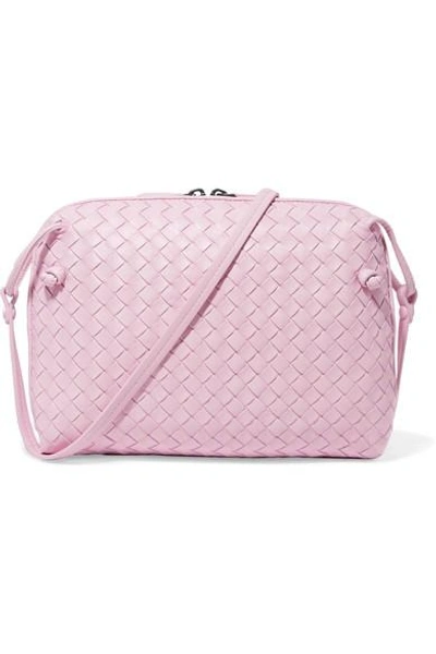 Shop Bottega Veneta Nodini Small Intrecciato Leather Shoulder Bag In Baby Pink