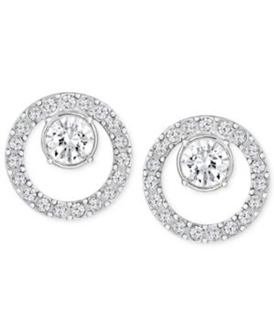Shop Swarovski Pave Circle And Crystal Stud Earrings In Silver