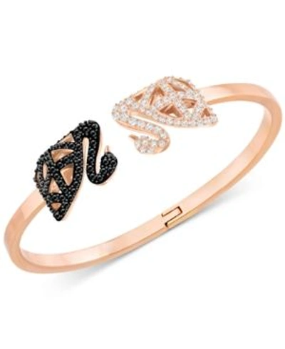 Shop Swarovski Gold-tone Pave Swan Hinged Cuff Bracelet In Rose Gold