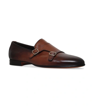 Shop Santoni Carlos Double Monk Shoes In Brown