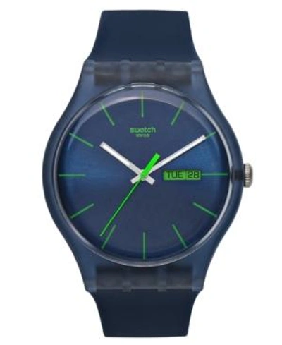 Shop Swatch Watch, Unisex Swiss Blue Rebel Blue Silicone Strap 41mm Suon700