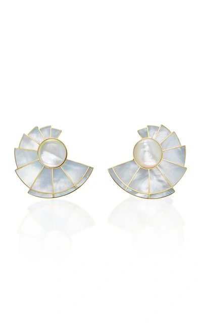 Shop Monica Sordo Mother Of Pearl Nautilus Earfan Double Earrings In White