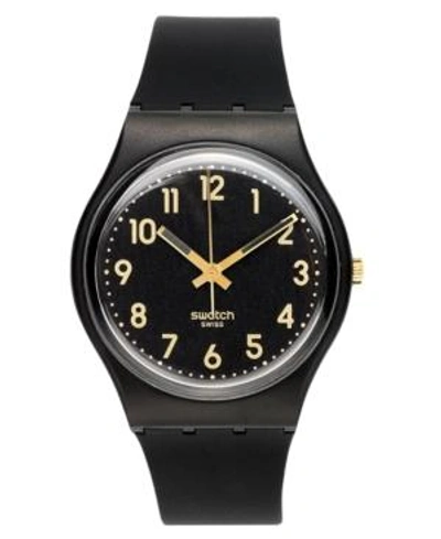 Shop Swatch Watch, Unisex Swiss Golden Tac Black Silicone Strap 34mm Gb274