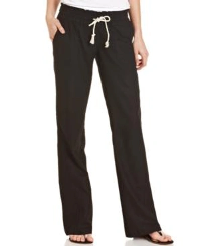 Shop Roxy Juniors' Oceanside Wide-leg Drawstring Pants In Black