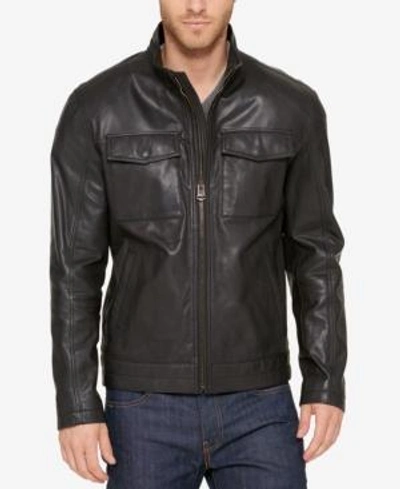 Shop Cole Haan Men's Leather Trucker Jacket In Black