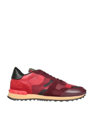 Shop Valentino Rockrunner Leather Sneakers In Rosso