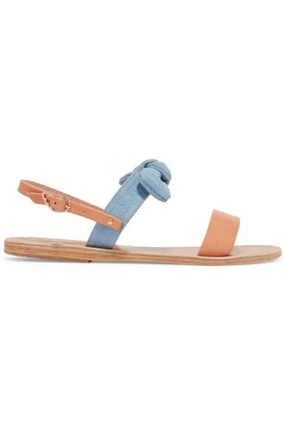 Shop Ancient Greek Sandals Clio Bow-embellished Denim And Leather Sandals In Tan