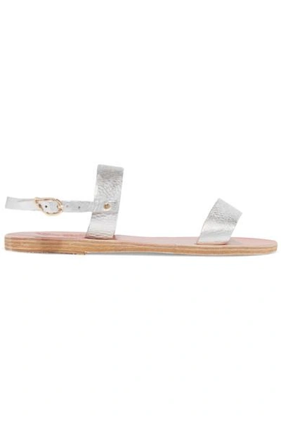 Shop Ancient Greek Sandals Clio Metallic Textured-leather Sandals In Silver