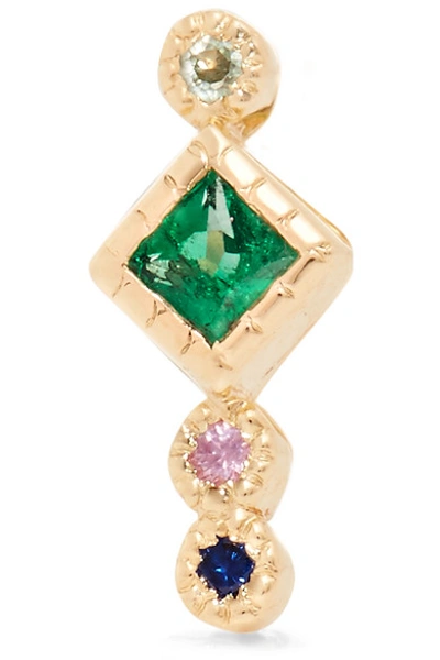 Shop Jennie Kwon Designs Journey 14-karat Gold, Emerald And Sapphire Earring