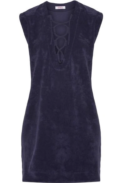 Shop Eres Alison Lace-up Cotton-terry Dress In Dark Purple
