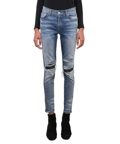 Shop Amiri Mx1 Distressed Cotton Jeans In Blu
