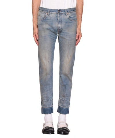 Shop Gucci Cotton Denim Punk Jeans In Blu