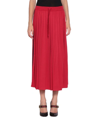 Shop Gucci Pleated Technical Jersey Skirt In Rosso