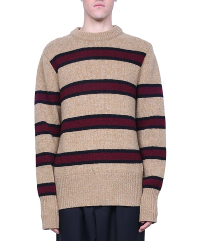 Shop Marni Striped Wool Sweater In Marrone